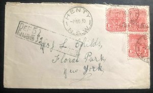 1910 Henty Australia Cover To New York USA