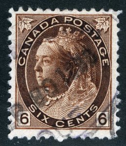 Canada Sc 80 Brown 6¢ p.12 Light Black 1898 Straight-line Cancel