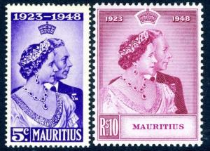 MAURITIUS-1948 Royal Silver Wedding Set Sg 270-271 LIGHTLY MOUNTED MINT V18793