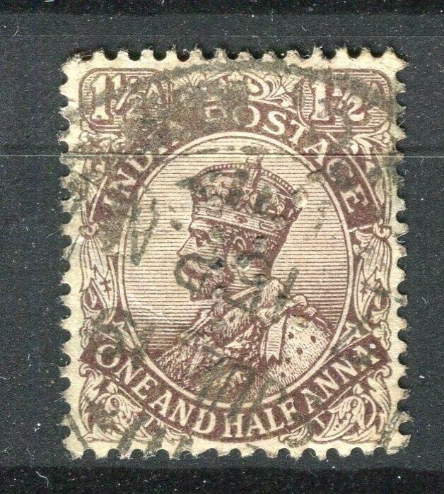 INDIA; 1900s early classic GV issue fine used 1.5a. value + PERFIN