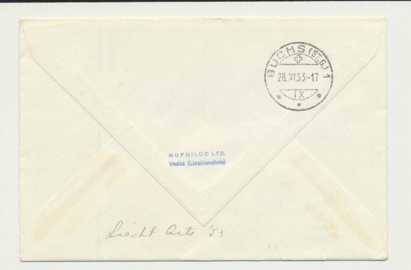 LIECHTENSTEIN 1953 NATIONAL MUSEUM SET ON REG FIRST DAY COVER, SCARCE(SEE BELOW)