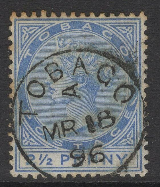 TOBAGO SG16c 1883 2½d DULL BLUE SLASH FLAW USED