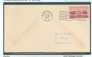 US 792 3c navy FDC, feb. 18, 1937 washington, dc, addressed w/o cachet, env. gum toning visible, o/w nice condition, admirals fa