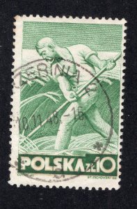 Poland 1947 10z Farmer, Scott 414 used, value = 25c