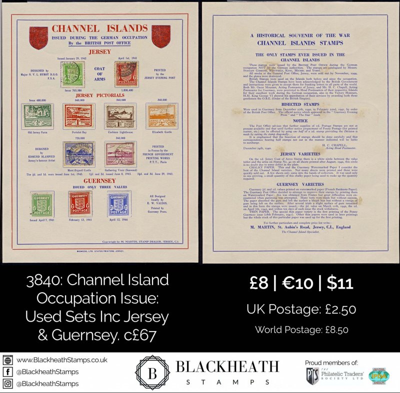 3840: Channel Island Occupation Issue: Used Sets Inc Jersey & Guernsey. c£67