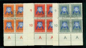 SURINAME #B34-6 Complete set, semi postals, plate number blocks of 4, used, VF