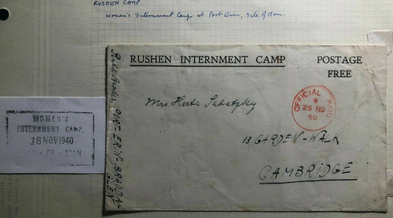 1940 Isle Of Man England Rushen Women Internment Camp Censor Cover To Cambridge