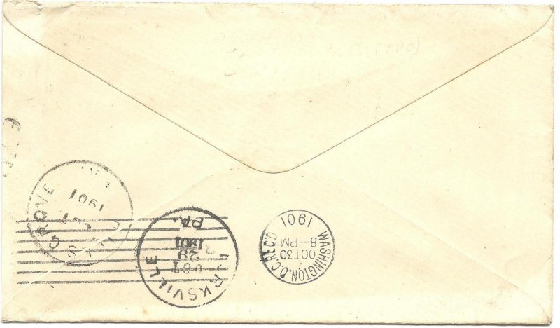 10/29/1901 cover Lincoln Falls, PA 8-page Ltr to A Huss 3 transit CDS on reverse