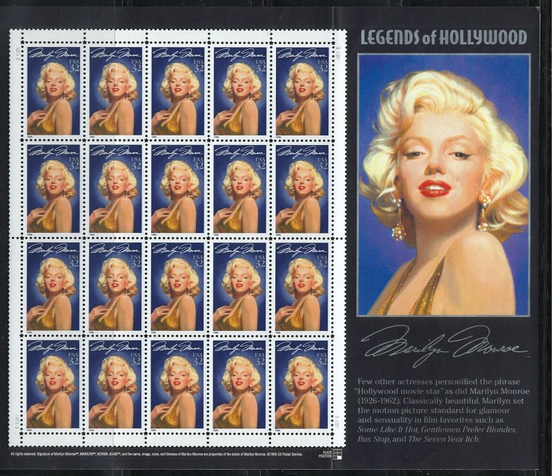 US Scott 2967 Sheet of 20 Marilyn Monroe! MNH!