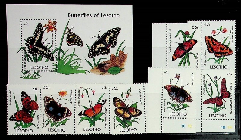 LESOTHO Sc 765-73 NH SET+S/S OF 1990 - BUTTERFLIES