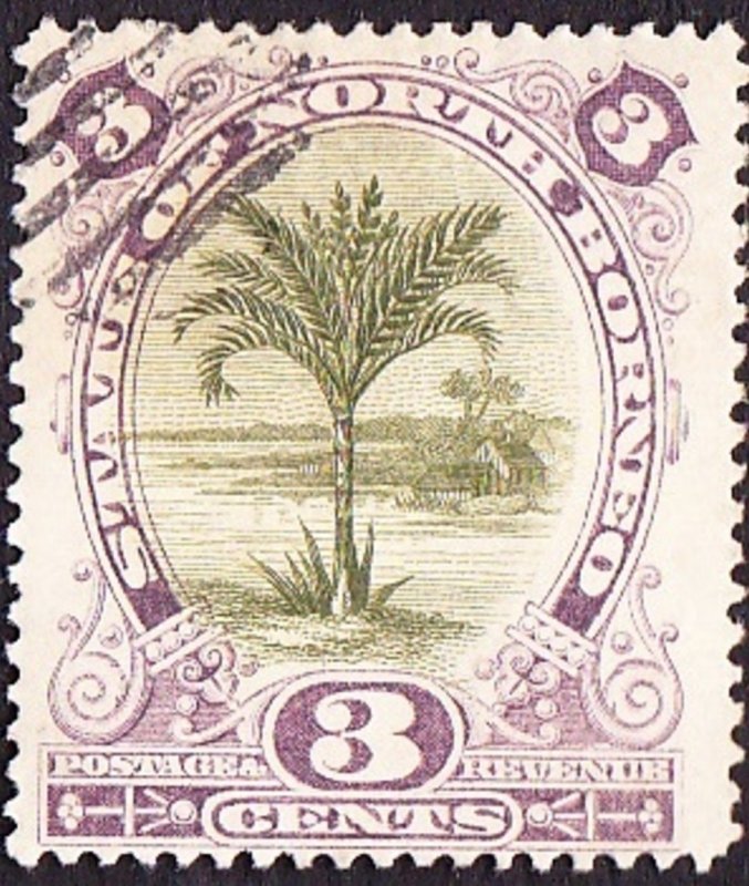 NORTH BORNEO 1894 3 Cents Olive-Green and Violet SG71 FU Cancelled