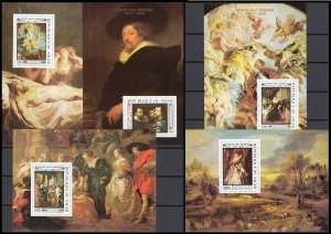 NIGER 1978 ART Paintings: Rubens - 400. Complete set of 5 Imperf S/sheets, MNH