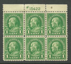 #552 Franklin Plate Block Mint hinged #15422