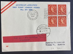 1958 London England First Flight Sheet Cover To Vienna Austria Australian Airlie