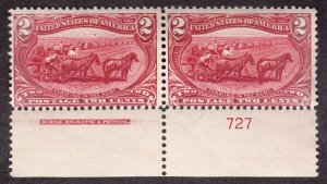 US 286 2c Trans-Mississippi Bottom Plate #727 Pair F-VF OG NH SCV $160