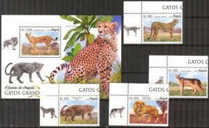 Angola 2018 Wild Cats Lions Caracal Leopard Set of 4 + S/S MNH