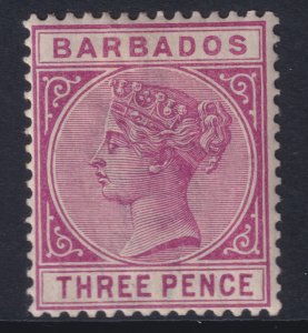 Barbados Queen Victoria QV 3p lilac 1885 issue MLMH Sc# 63a CV $125.00 Stk #2