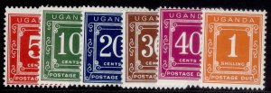 UGANDA QEII SG D1-D6, 1967 postage due set, NH MINT.