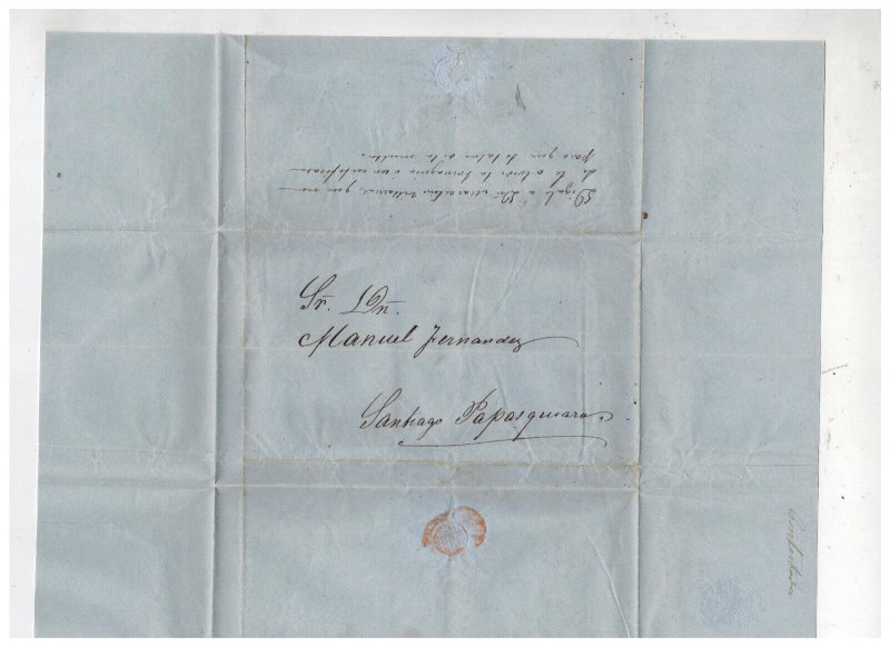 1868 Durango Mexico Stampless Letter sheet Cover to Santiago