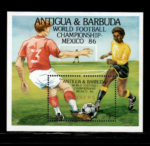 Antigua 1986 - World Football Soccer Winner OVPT Souvenir Stamp Scott #967 - MNH