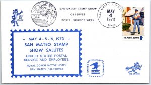 US SPECIAL EVENT CACHET COVER 1973 SAN MATEO STAMP SHOW SALUTES USPS & EMPLOYEES