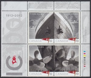 Canada 2012 #2534a MNH = TITANIC = UR block of 4 with labels