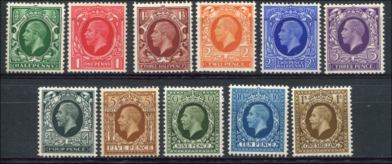 Great Britain - Scott #210-220 1934-36 KGV Photogravure set of 11 values - MNH