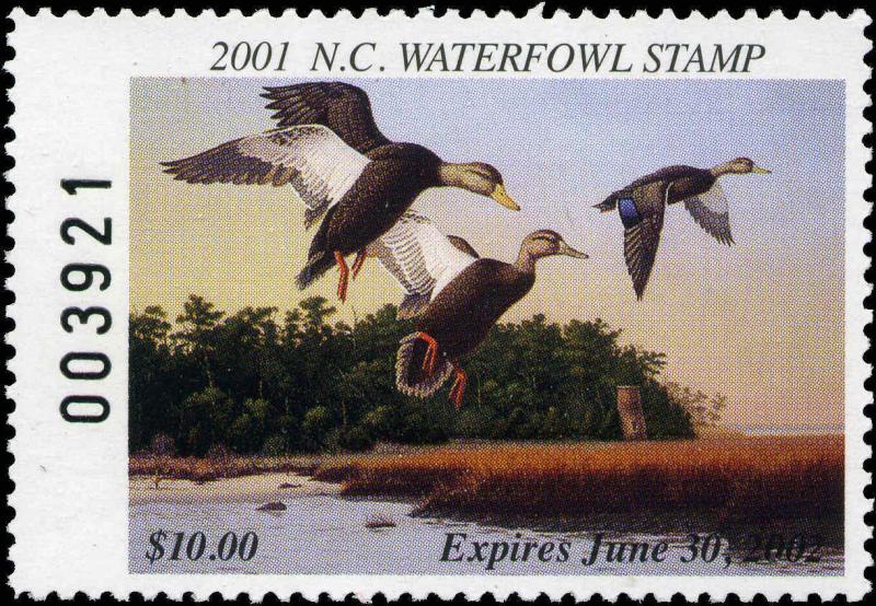 NORTH CAROLINA #19 2001 STATE DUCK STAMP  BLACK DUCKS/LIGHTHOUSE Ron Louque