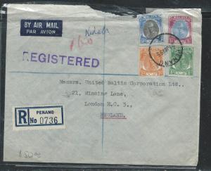 MALAYA KELANTAN  (P2508B) 1955 2C+8C+50C+$1.00 REG COVER FROM PENANG TO UK 