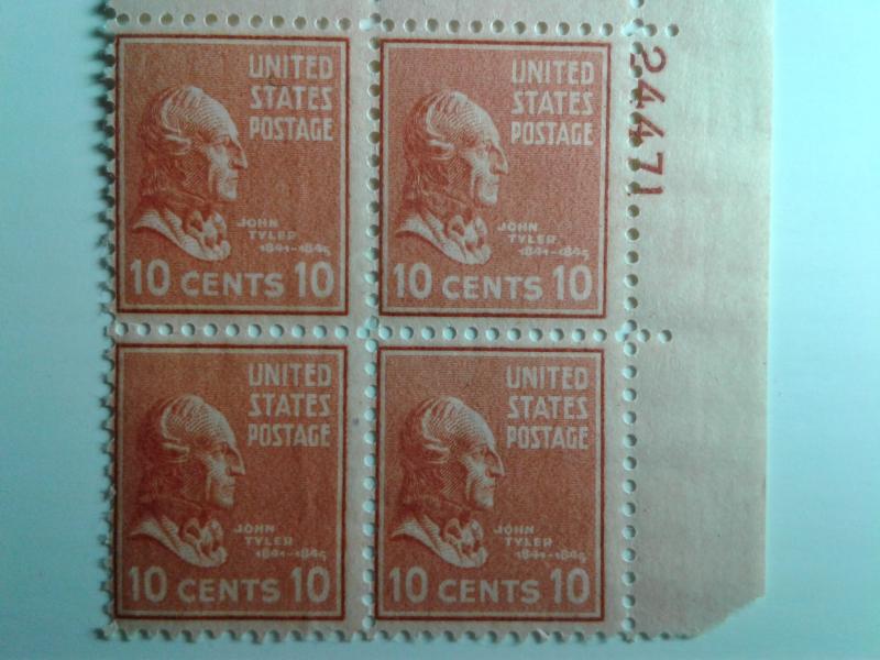 SCOTT # 815 PLATE BLOCK GEM 10 CENT MINT NEVER HINGED TYLER PRESIDENTIAL