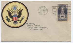 1926 #628 5ct Ericsson FDC Washington DC Great Seal label [A39.36]