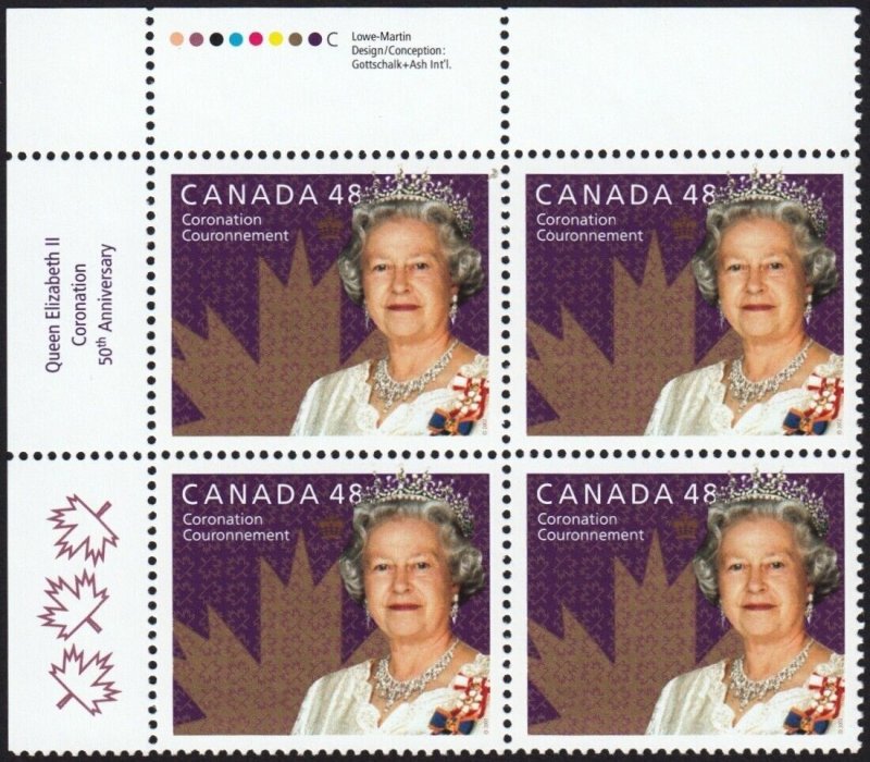 QUEEN ELIZABETH II * 50th CORONATION = CANADA 2003 #1987 MNH UL Block of 4