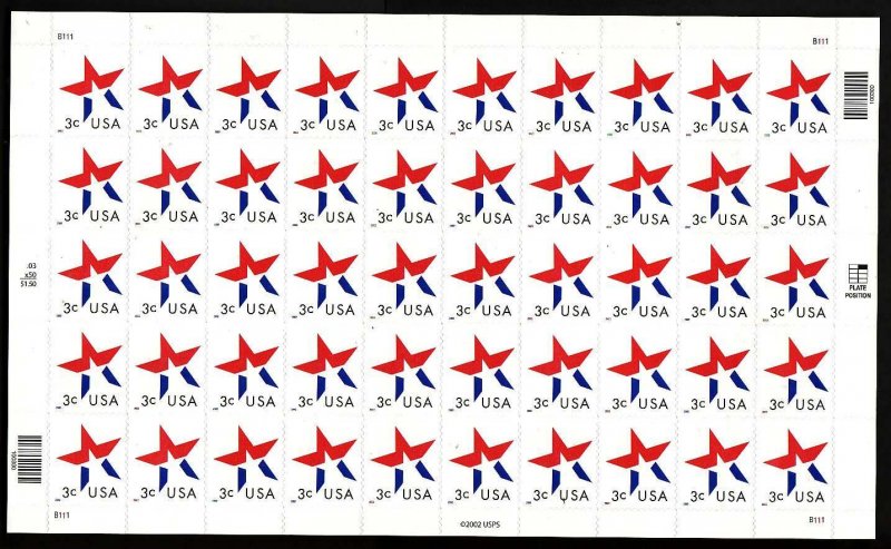 USA-Sc#3613- id12-unused NH sheet-Stars-2002-