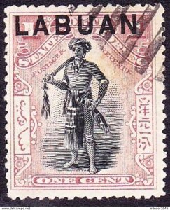 LABUAN 1897 1 Cents Black & Dull Claret SG89 Cancelled