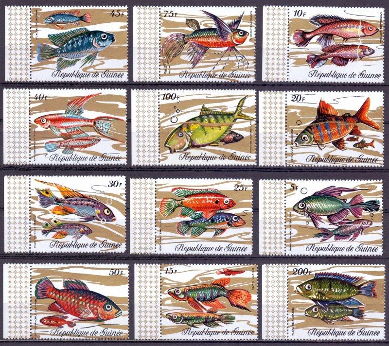 Guinea. 1971. 571-82A. Fish fauna. MNH.