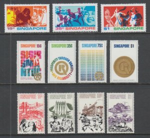 Singapore Sc 161-163, 167-170, 171-174 MNH. 1972-73 issues, 3 complete sets, VF