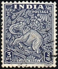 India 1949 Sc#207 SG#309 3np Gray Elephant-Ajanta Panel USED-VF-NH.