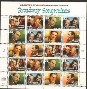 US #3345-50 Mint Sheet Broadway Songwriters 