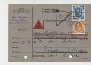 Germany 1954 Numeral Posthorn Stamps Receipt Card Ref 32325