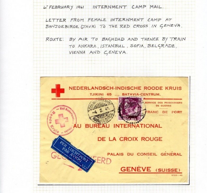 DUTCH EAST INDIES WW2 Cover BANJOEBIROE Internment Camp RED CROSS 1941 Iraq DL79