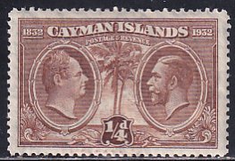 Cayman Islands 1932 Sc 69 .25p Brown King William 4th & King George 5th Stamp MH