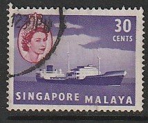 1955 Singapore -Sc 38 - single - used VF - Oil Tanker