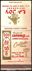 1940's US Match Book Cover La Joy Cantonese & American Cuisine Cocktails...
