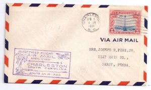 AM 19 First Flight Air Mail Cover Charleston SC CAM 1931 FFC Sc. C11