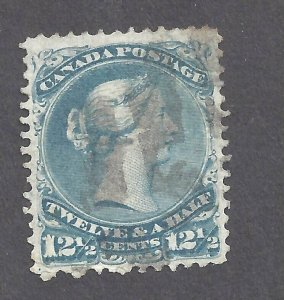 CANADA # 28i VF USED 12 1/2c MILKY BLUE LARGE QUEEN CORK CANCEL BS27634