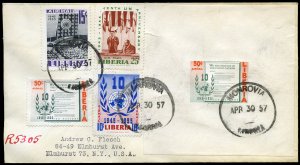 Liberia #C93-96, 1955 United Nations 10th Anniversary, set of four plus 50c i...