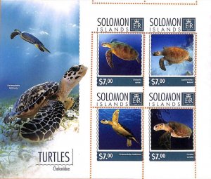 A7018 - SOLOMON ISLANDS, Error, 2014, MISPERF MINIATURE SHEET: Turtles