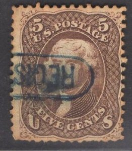 US Stamp #76 5c Brown Jefferson  USED SCV $120. Fantastic Registered lozeng...