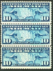 U.S. #C7 MINT STRIP OF 3 OG LH THINS PERF SEPERATIONS