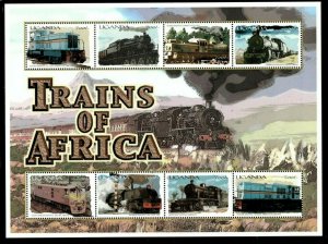 Uganda 2000 - TRAINS OF AFRICA - Sheet of 8 - MNH